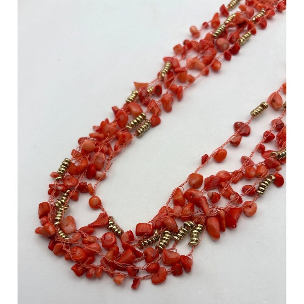 Kenneth Cole Multi-Strand Pink Bead Necklace Gold Tone Accents Boho Coral Style - Picture 6 of 8